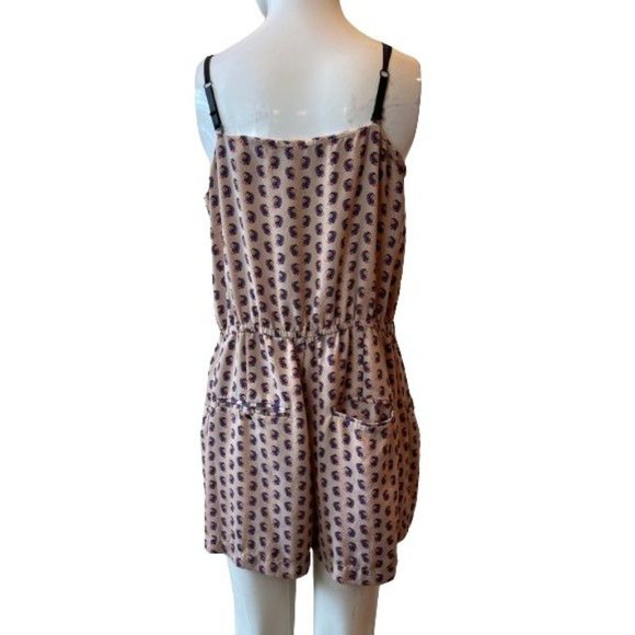 Rachel Rachel Roy Women Patterned Romper Adjustable Straps Front Button Tan SZ L - Picture 2 of 8